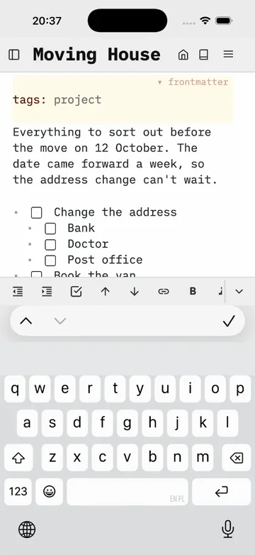 Keyboard bar above the iOS virtual keyboard